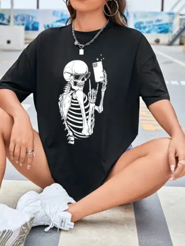 Baskılı T-shirt - Siyah - BÜYÜKBEDENIZ (1)