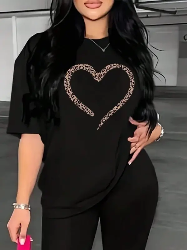 Baskılı T-shirt - Siyah - BÜYÜKBEDENIZ