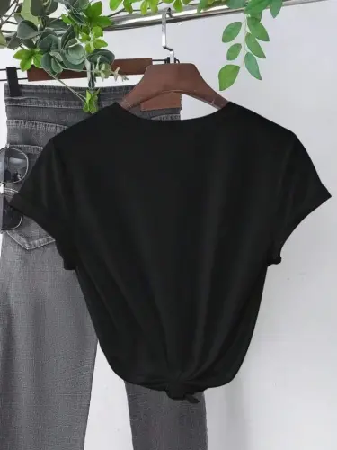 Baskılı T-shirt - Siyah - BÜYÜKBEDENIZ (1)