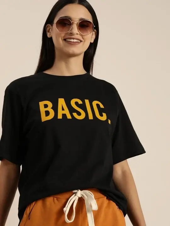 Baskılı T-shirt - Siyah - BÜYÜKBEDENIZ