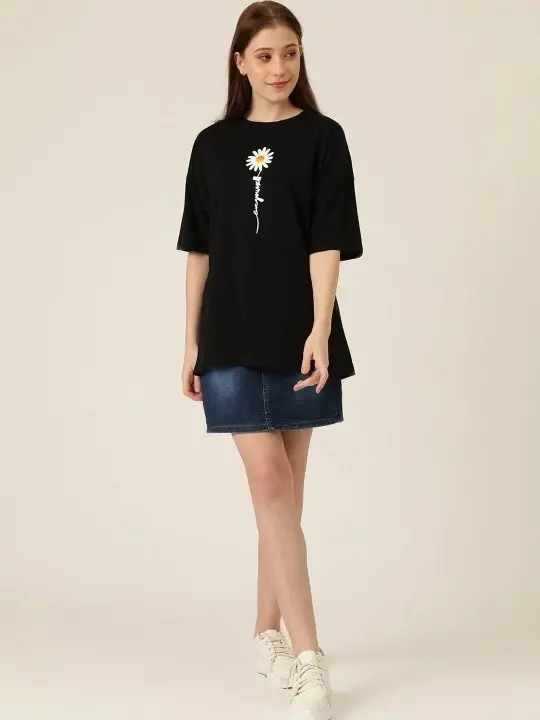 Baskılı T-shirt - Siyah - 1