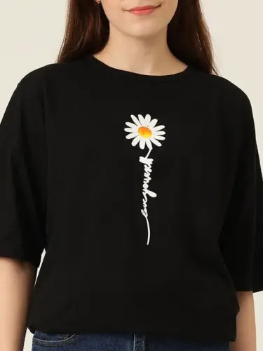 Baskılı T-shirt - Siyah - 4