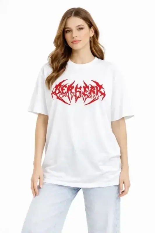 Baskılı T-Shirt Yazlık Kısa Kol Bisiklet Yaka Rahat Kalıp Tişört - Beyaz - 1