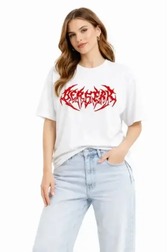 Baskılı T-Shirt Yazlık Kısa Kol Bisiklet Yaka Rahat Kalıp Tişört - Beyaz - 3