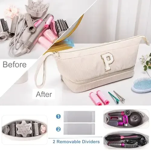 Initial Personalized Hair Dryer Case,Double-Layer Hair Tools Travel Carrying Case for Shark FlexStyle/SmoothStyle with Hair Dryer Bag - Hair Air Wrap Dryer Case Flat Curling Iron Travel Organizer - 6