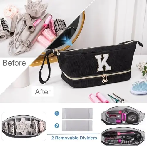 Initial Personalized Hair Dryer Case,Double-Layer Hair Tools Travel Carrying Case for Shark FlexStyle/SmoothStyle with Hair Dryer Bag - Hair Air Wrap Dryer Case Flat Curling Iron Travel Organizer - 5