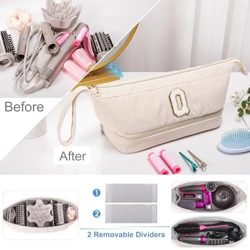 Initial Personalized Hair Dryer Case,Double-Layer Hair Tools Travel Carrying Case for Shark FlexStyle/SmoothStyle with Hair Dryer Bag - Hair Air Wrap Dryer Case Flat Curling Iron Travel Organizer - 5