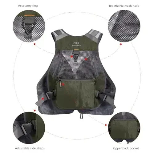 BASSDASH Strap Fishing Vest Adjustable for Men and Women, for Fly Bass Fishing and Outdoor Activities - 5