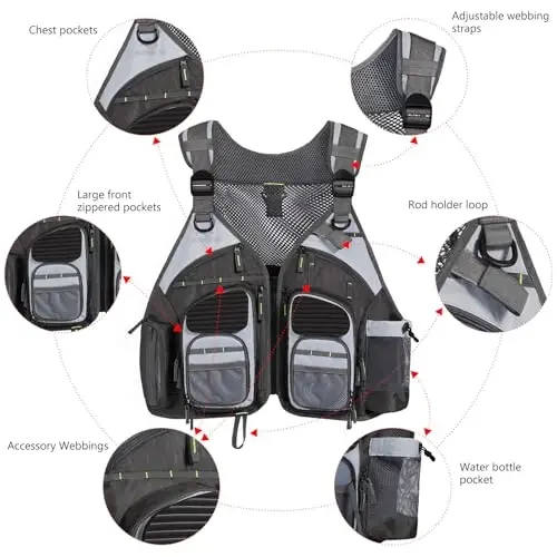 BASSDASH Strap Fishing Vest Adjustable for Men and Women, for Fly Bass Fishing and Outdoor Activities - 2