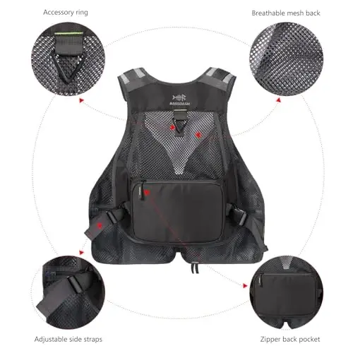 BASSDASH Erkaklar va ayollar uchun baliq ovlash jileti sozlanishi, chivinli bass baliq ovlash va ochiq havoda mashg'ulotlar uchun - 5