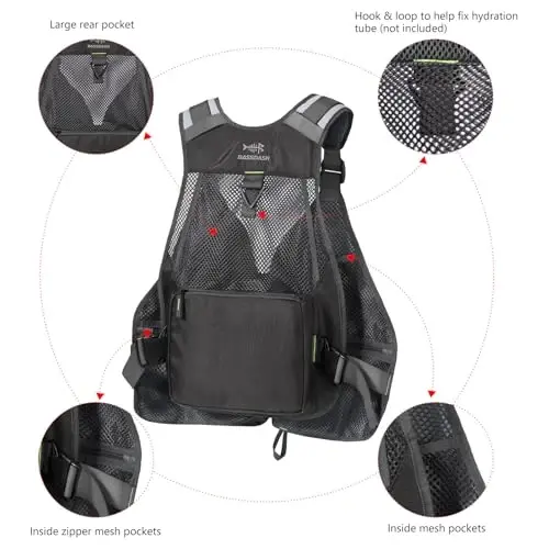 BASSDASH Erkaklar va ayollar uchun baliq ovlash jileti sozlanishi, chivinli bass baliq ovlash va ochiq havoda mashg'ulotlar uchun - 6