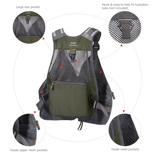 BASSDASH Erkaklar va ayollar uchun sozlanishi mumkin bo'lgan baliq ovlash jiletlari, pashsha va bas baliq ovlash va ochiq havoda tadbirlar uchun - 6