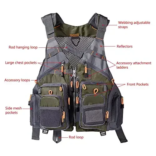 BASSDASH Strap Fishing Vest Adjustable for Men and Women, for Fly Bass Fishing and Outdoor Activities - 7