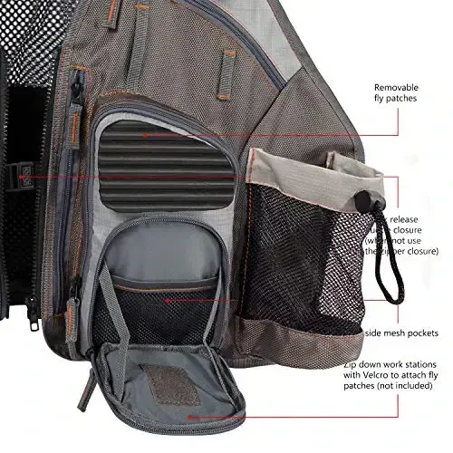 BASSDASH Strap Fishing Vest Adjustable for Men and Women, for Fly Bass Fishing and Outdoor Activities - 4