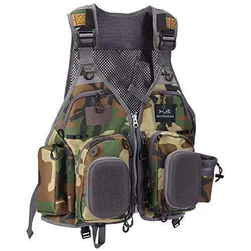 BASSDASH Strap Fishing Vest Adjustable for Men and Women, for Fly Bass Fishing and Outdoor Activities 