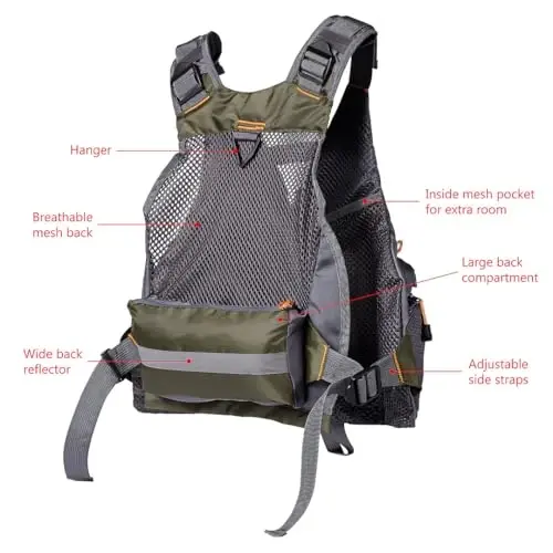BASSDASH Strap Fishing Vest Adjustable for Men and Women, for Fly Bass Fishing and Outdoor Activities - 4