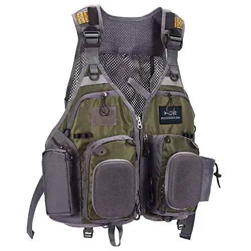 BASSDASH Strap Fishing Vest Adjustable for Men and Women, for Fly Bass Fishing and Outdoor Activities 