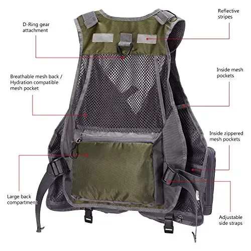 BASSDASH Strap Fishing Vest Adjustable for Men and Women, for Fly Bass Fishing and Outdoor Activities - 4