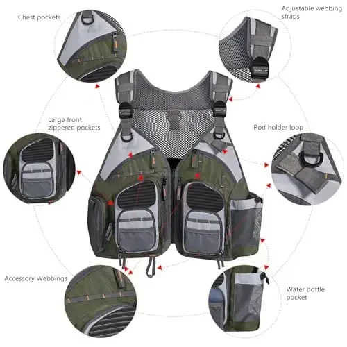 BASSDASH Strap Fishing Vest Adjustable for Men and Women, for Fly Bass Fishing and Outdoor Activities - BASSDASH (1)