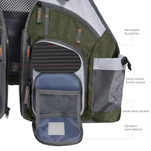 BASSDASH Strap Fishing Vest Adjustable for Men and Women, for Fly Bass Fishing and Outdoor Activities - 4