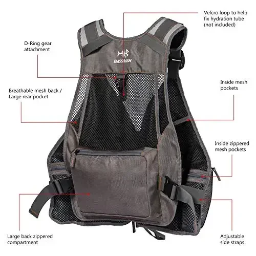 BASSDASH Strap Fishing Vest Adjustable for Men and Women, for Fly Bass Fishing and Outdoor Activities - 5