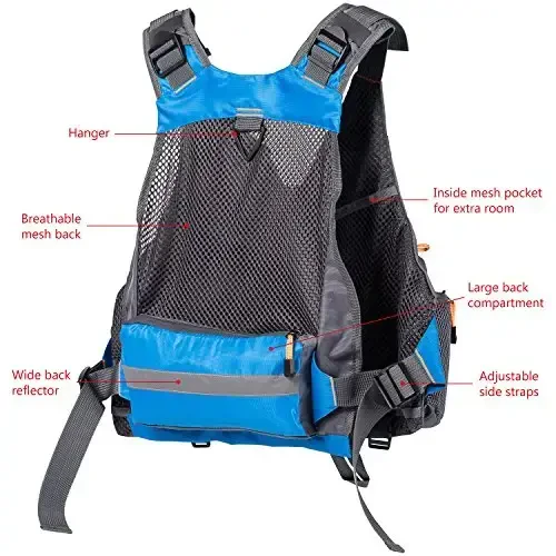 BASSDASH Strap Fishing Vest Adjustable for Men and Women, for Fly Bass Fishing and Outdoor Activities - 4