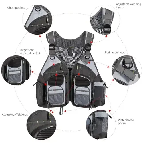 BASSDASH Strap Fishing Vest Adjustable for Men and Women, for Fly Bass Fishing and Outdoor Activities - BASSDASH (1)