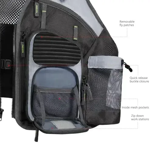 BASSDASH Strap Fishing Vest Adjustable for Men and Women, for Fly Bass Fishing and Outdoor Activities - 4