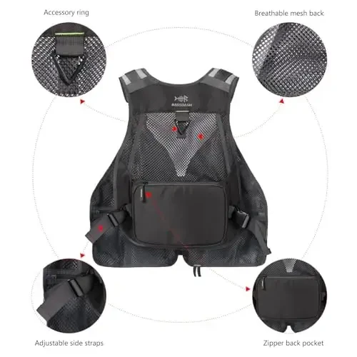 BASSDASH Strap Fishing Vest Adjustable for Men and Women, for Fly Bass Fishing and Outdoor Activities - 5