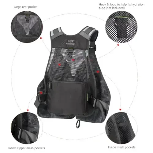 BASSDASH Strap Fishing Vest Adjustable for Men and Women, for Fly Bass Fishing and Outdoor Activities - 6