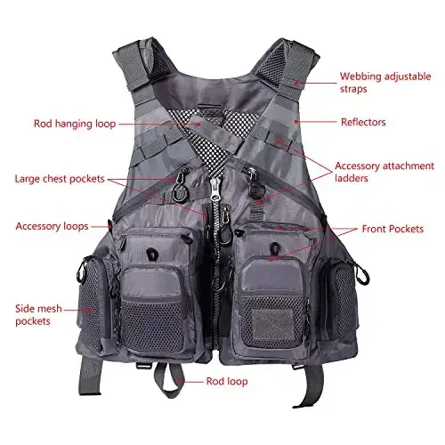 BASSDASH Strap Fishing Vest Adjustable for Men and Women, for Fly Bass Fishing and Outdoor Activities - 3