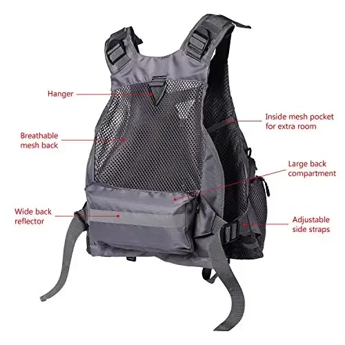 BASSDASH Strap Fishing Vest Adjustable for Men and Women, for Fly Bass Fishing and Outdoor Activities - 4