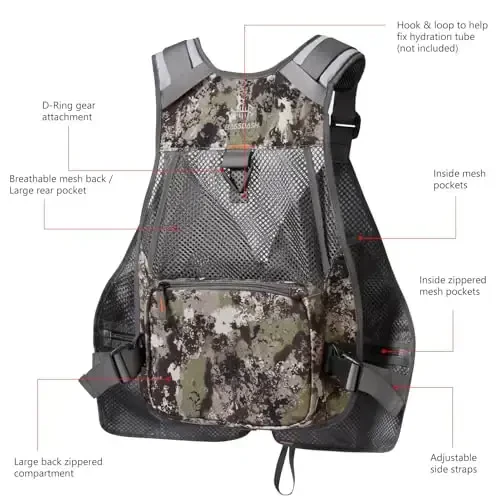 BASSDASH Strap Fishing Vest Adjustable for Men and Women, for Fly Bass Fishing and Outdoor Activities - 5