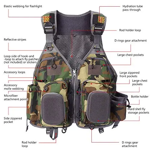 BASSDASH Strap Fishing Vest Adjustable for Men and Women, for Fly Bass Fishing and Outdoor Activities - 3