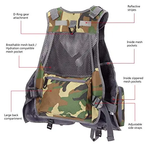 BASSDASH Strap Fishing Vest Adjustable for Men and Women, for Fly Bass Fishing and Outdoor Activities - 4