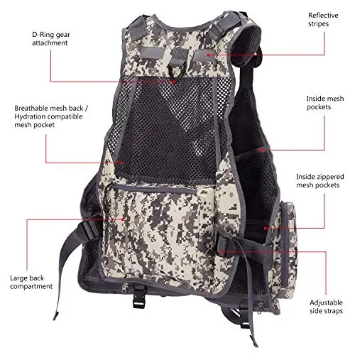 BASSDASH Strap Fishing Vest Adjustable for Men and Women, for Fly Bass Fishing and Outdoor Activities - 4