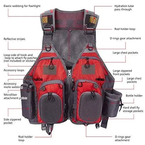 BASSDASH Strap Fishing Vest Adjustable for Men and Women, for Fly Bass Fishing and Outdoor Activities - 3
