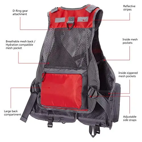 BASSDASH Strap Fishing Vest Adjustable for Men and Women, for Fly Bass Fishing and Outdoor Activities - 4
