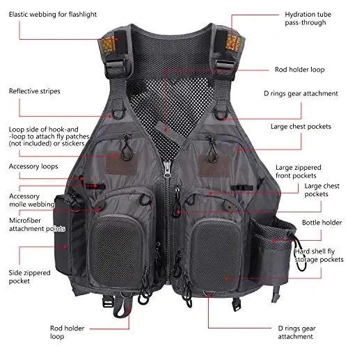 BASSDASH Strap Fishing Vest Adjustable for Men and Women, for Fly Bass Fishing and Outdoor Activities - 3