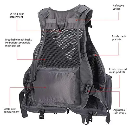 BASSDASH Strap Fishing Vest Adjustable for Men and Women, for Fly Bass Fishing and Outdoor Activities - 4