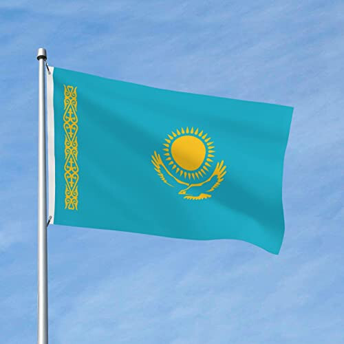 BASTU Flag of Kazakhstan Flags 3x5 Outdoor Double Sided Flag Banner For Outside With 2 Brass Grommets Patio Lawn Decor Flags, Black - 1