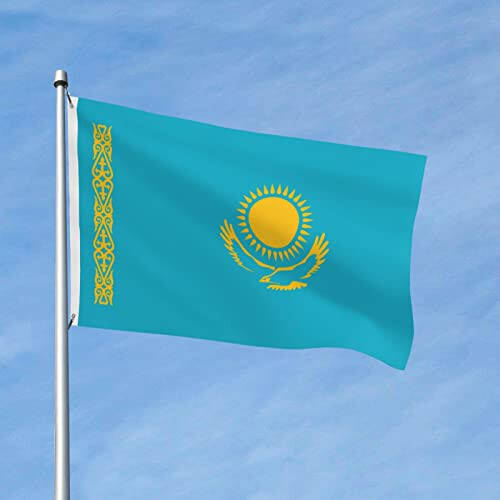 BASTU Flag of Kazakhstan Flags 3x5 Outdoor Double Sided Flag Banner For Outside With 2 Brass Grommets Patio Lawn Decor Flags, Black - 1