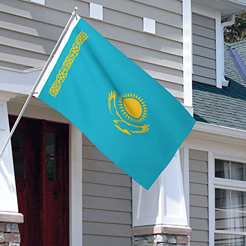 BASTU Flag of Kazakhstan Flags 3x5 Outdoor Double Sided Flag Banner For Outside With 2 Brass Grommets Patio Lawn Decor Flags, Black - 2