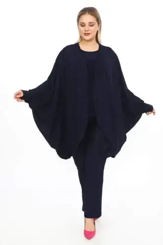 Bat Sleeve Jacket; Pants Blouse Evening Dress Set - 1