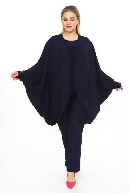 Bat Sleeve Jacket; Pants Blouse Evening Dress Set - 1