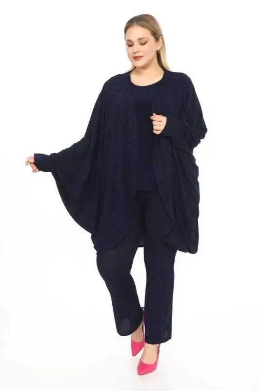 Bat Sleeve Jacket; Pants Blouse Evening Dress Set - 2