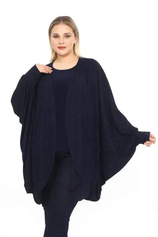 Bat Sleeve Jacket; Pants Blouse Evening Dress Set - 3