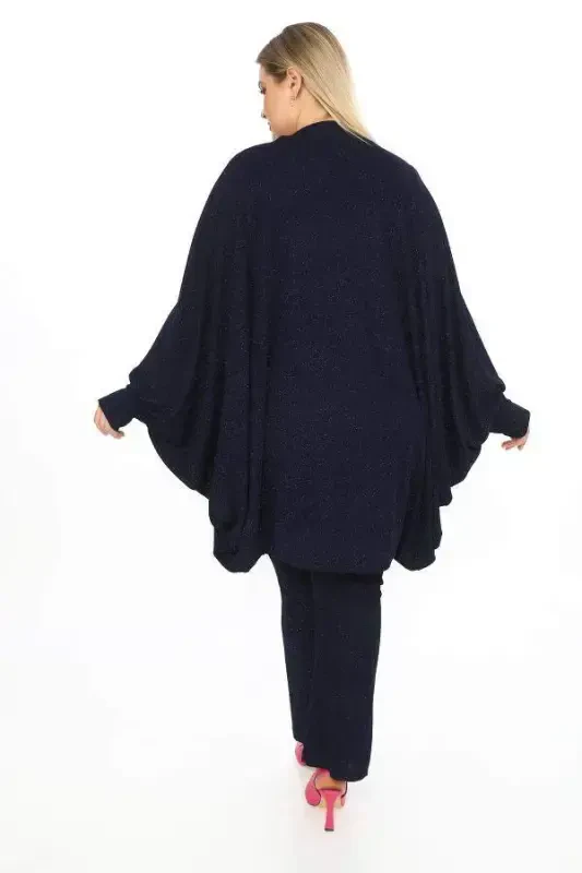 Bat Sleeve Jacket; Pants Blouse Evening Dress Set - 4