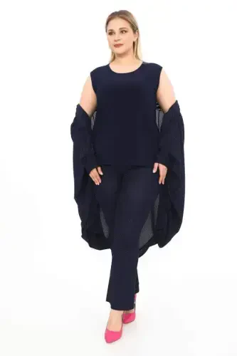 Bat Sleeve Jacket; Pants Blouse Evening Dress Set - 5