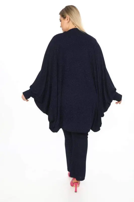 Bat Sleeve Jacket; Pants Blouse Evening Dress Set - 4